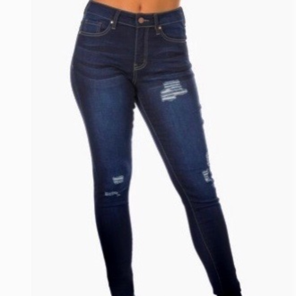 Distressed skinny jeans dark blue